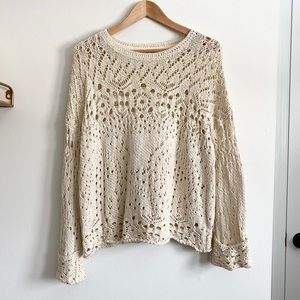 Free People Cotton Knit Sweater in Cream